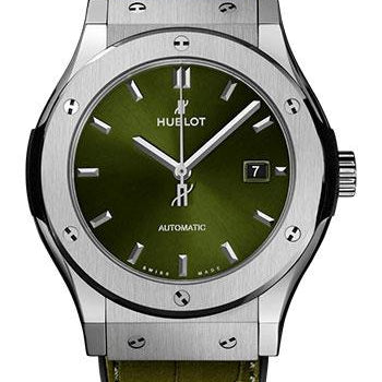 Hublot Classic Fusion Titanium Green Watch - 42 mm - Green Dial - Black Rubber and Green Leather Strap-542.NX.8970.LR
