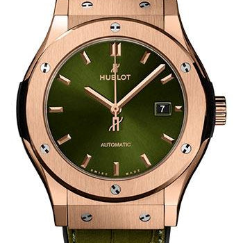 Hublot Classic Fusion King Gold Green Watch - 42 mm - Green Dial - Black Rubber and Green Leather Strap-542.OX.8980.LR
