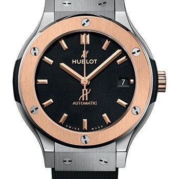 Hublot Classic Fusion Titanium King Gold Watch - 38 mm - Black Dial - Black Lined Rubber Strap-565.NO.1181.RX