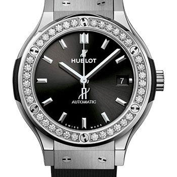 Hublot Classic Fusion Titanium Diamonds Watch - 38 mm - Black Dial - Black Lined Rubber Strap-565.NX.1470.RX.1204