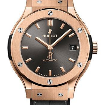 Hublot Classic Fusion Racing Grey King Gold Watch - 38 mm - Gray Dial - Black Rubber and Gray Leather Strap-565.OX.7081.LR