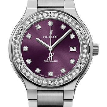 Hublot Classic Fusion Titanium Purple Diamonds Bracelet Watch - 38 mm - Purple Dial-568.NX.897V.NX.1204