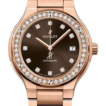 Hublot Classic Fusion King Gold Brown Diamonds Bracelet Watch - 38 mm - Brown Dial-568.OX.898M.OX.1204