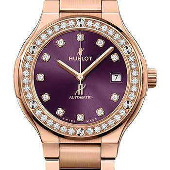 Hublot Classic Fusion King Gold Purple Diamonds Bracelet Watch - 38 mm - Purple Dial-568.OX.898V.OX.1204