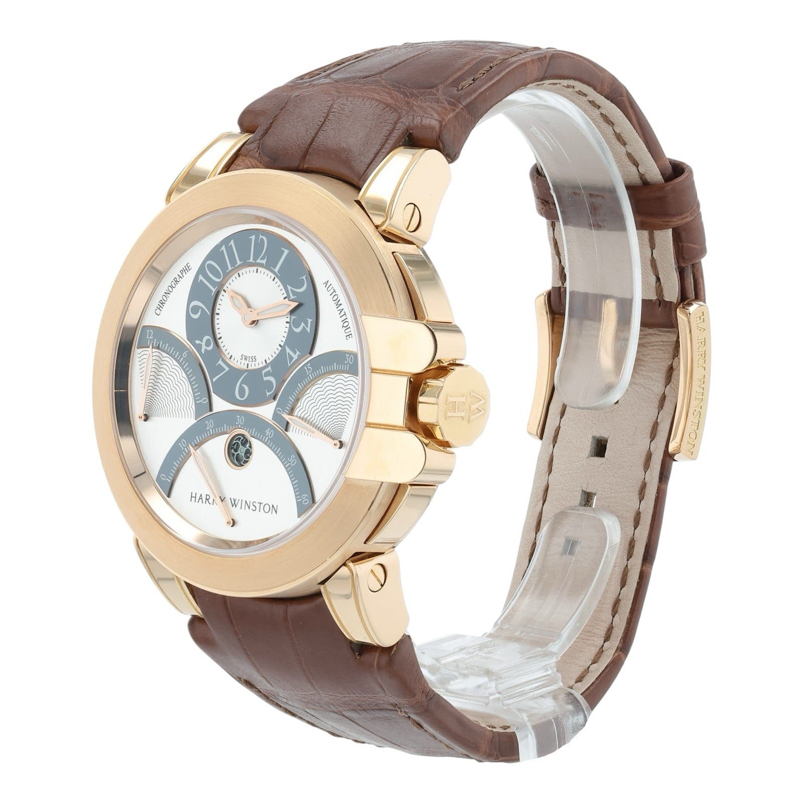 Harry Winston Ocean Tri-Retrograde 18k Rose Gold Silver Dial 44mm OCEACT44RR001