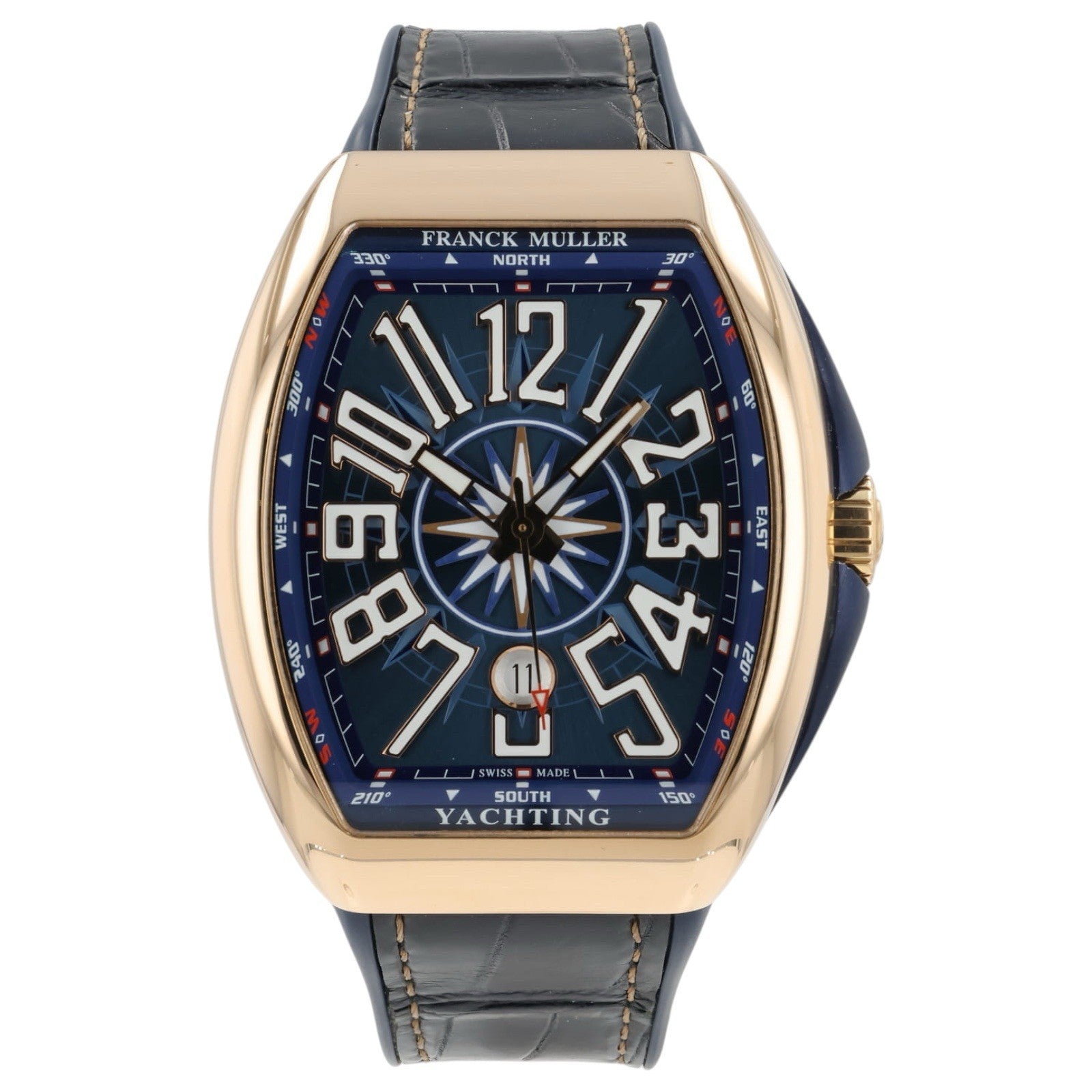 Franck Muller Yachting Blue Dial 18k Rose Gold 44mm Automatic Mens V45 SC DT