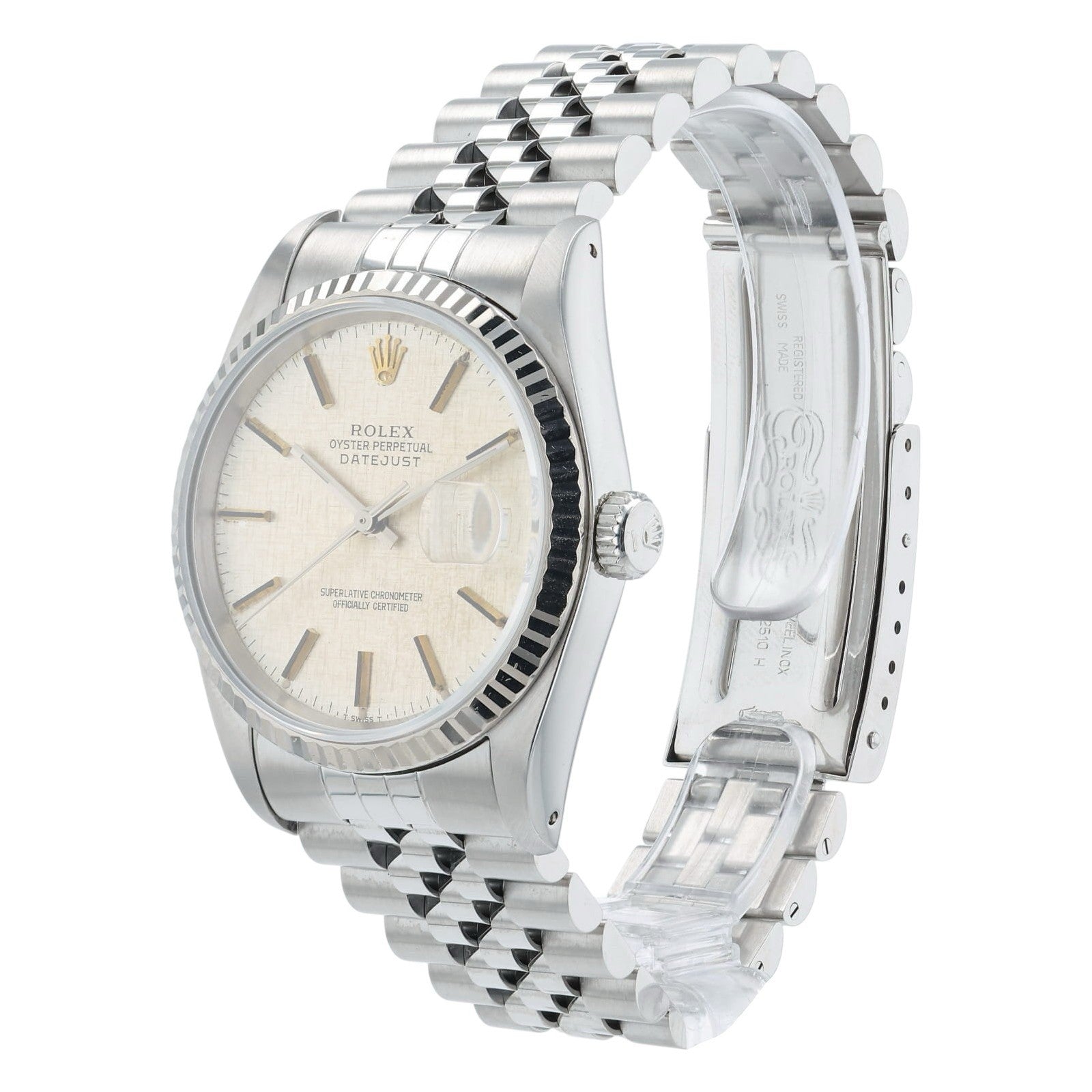 Rolex Datejust Linen Silver Dial Stainless Steel 36mm Automatic Mens Watch 16234