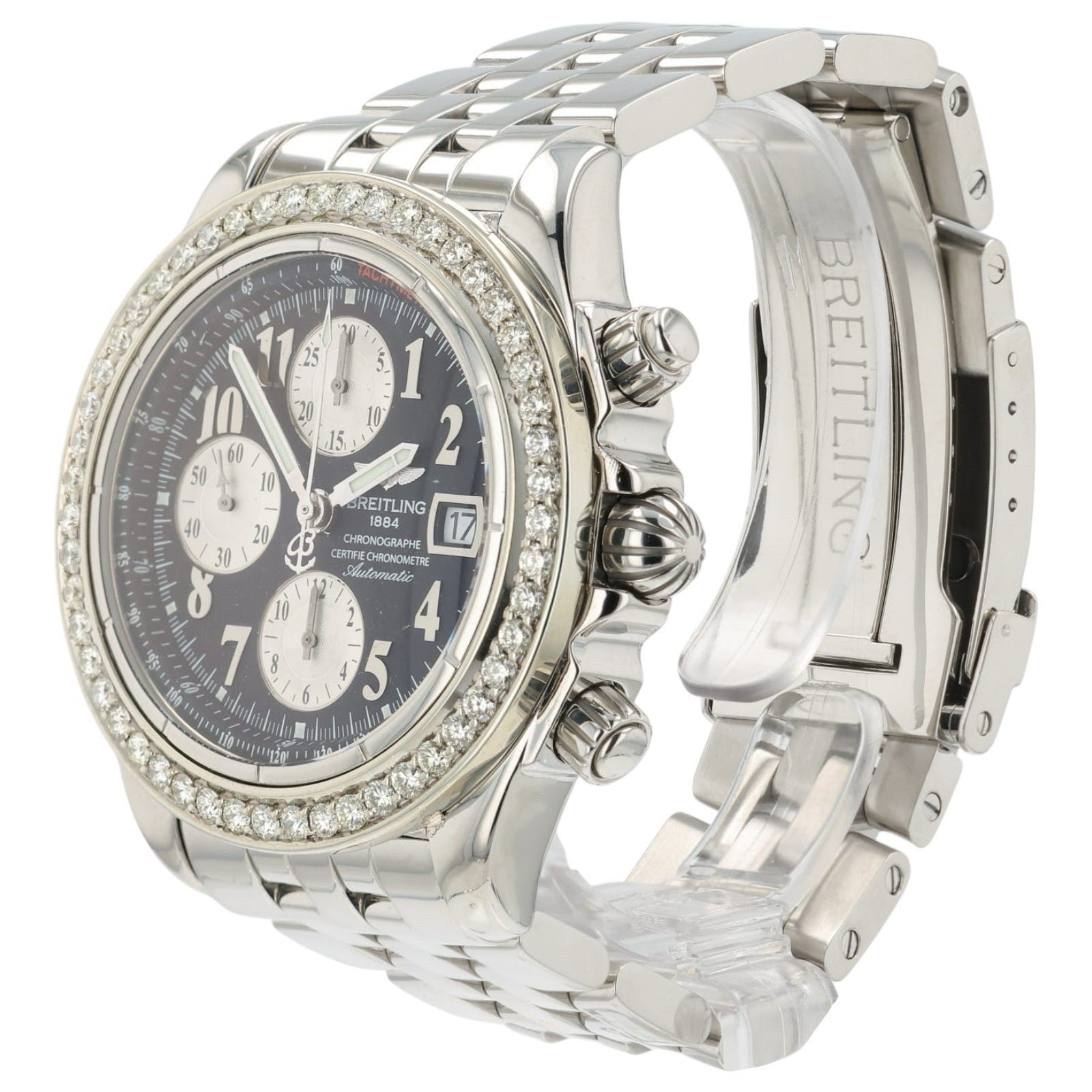 Breitling Chronograph Diamond Bezel Black Dial 44mm Automatic Men’s Watch A13356