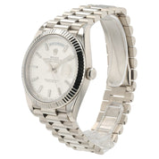 Rolex Day Date Silver Motif Dial 18k White Gold 40mm Auto Men's Watch 228239