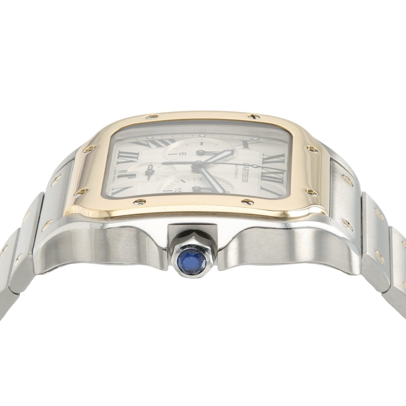 Cartier Santos Chronograph Silver Dial Gold & Steel 43mm Automatic Mens W2SA0008