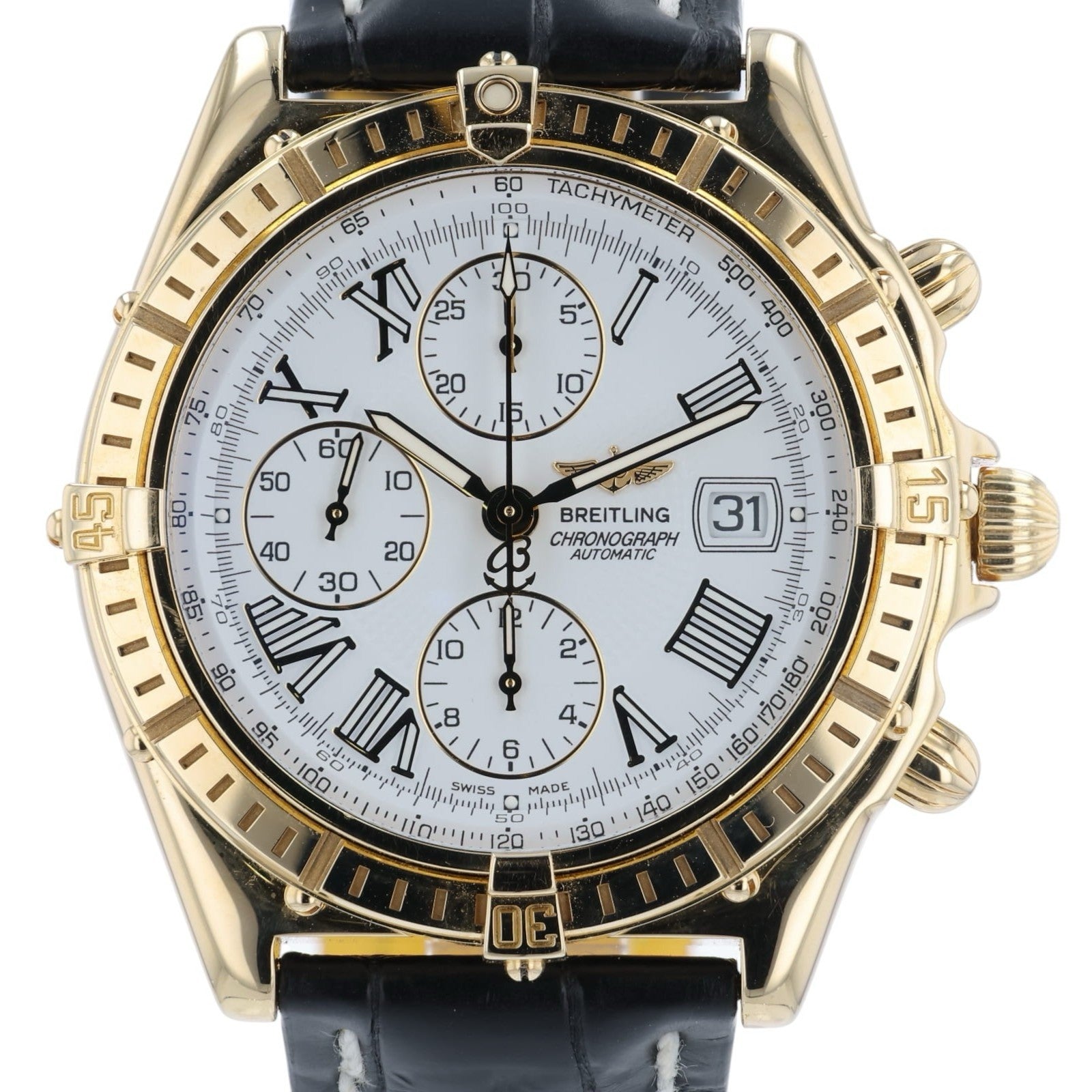 Breitling Crosswind Chronograph 18k Yellow Gold White Dial 44mm Automatic K13055