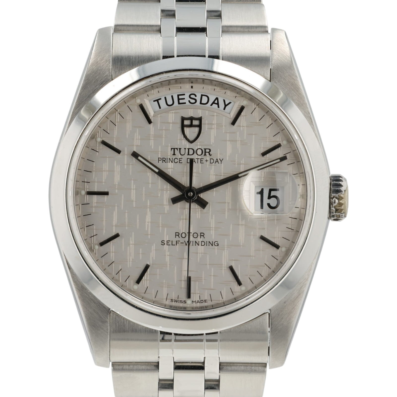 Tudor Prince Date Day Silver Linen Dial Steel 36mm Automatic Mens Watch 76200