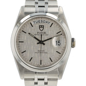Tudor Prince Date Day Silver Linen Dial Steel 36mm Automatic Mens Watch 76200