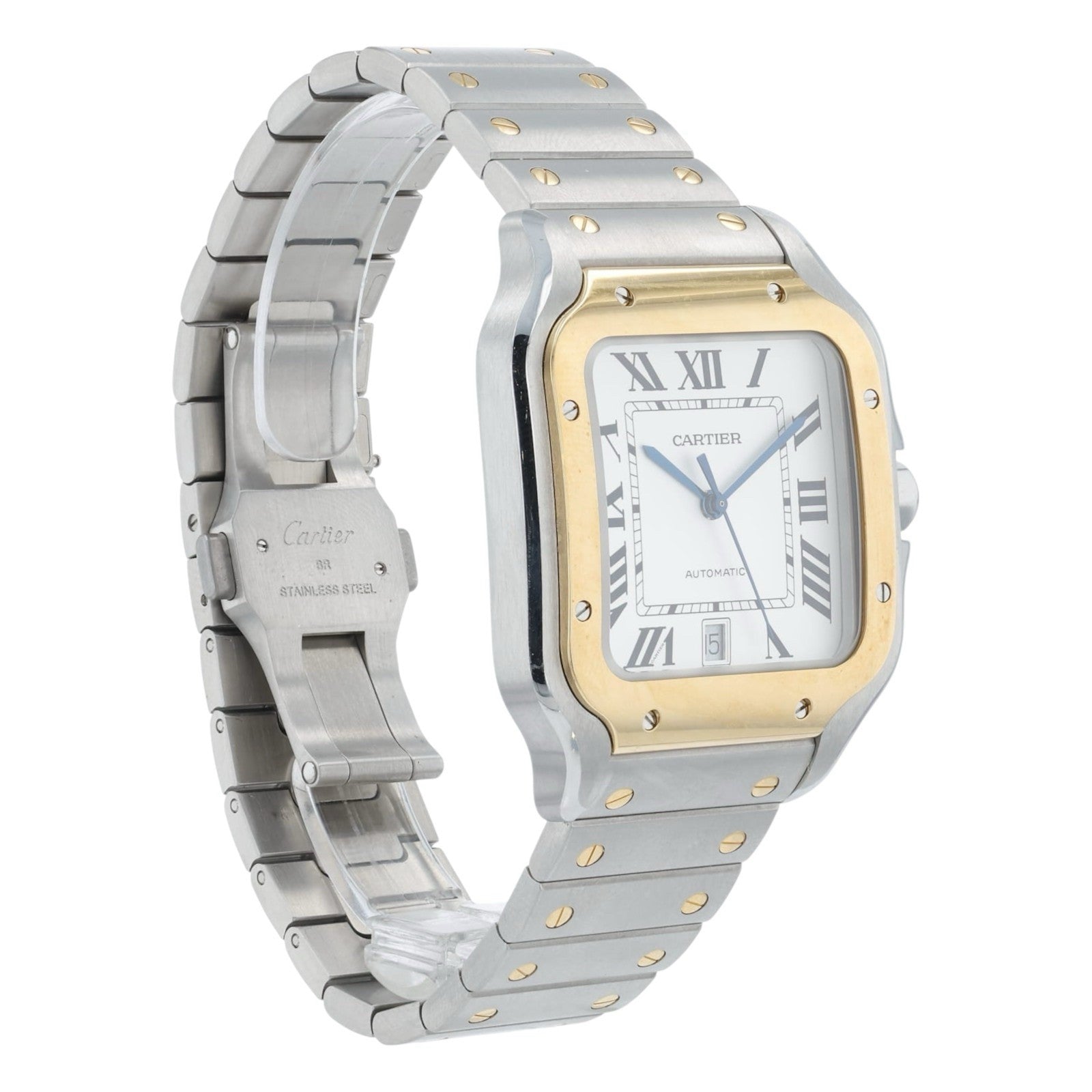 Cartier Santos Gold & Steel Silver Dial 39mm Automatic Men's Watch W2SA0006