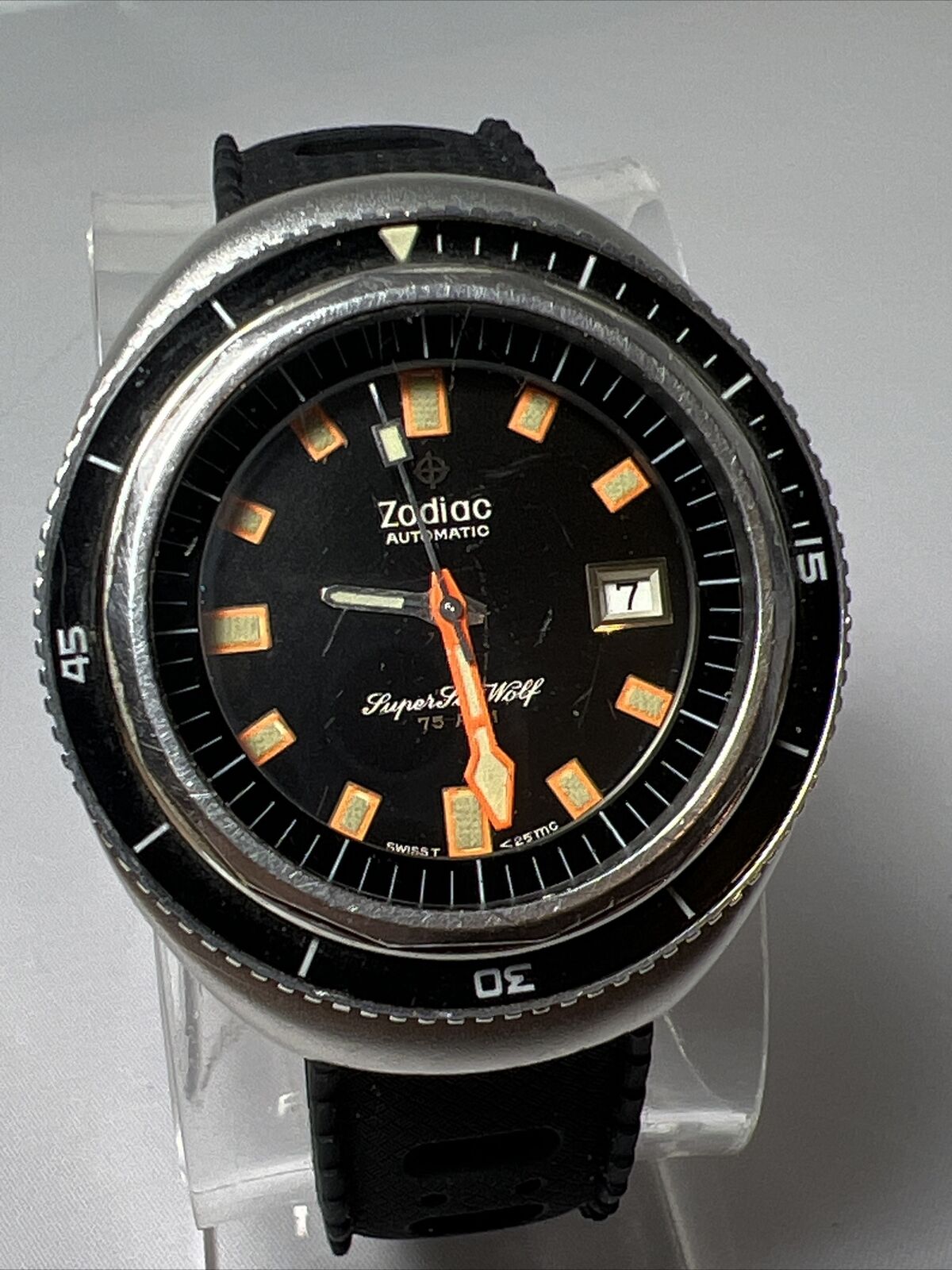 Men's ZODIAC Super Sea Wolf 75 ATM Automatic Stainless Steel Diver's Date Watch