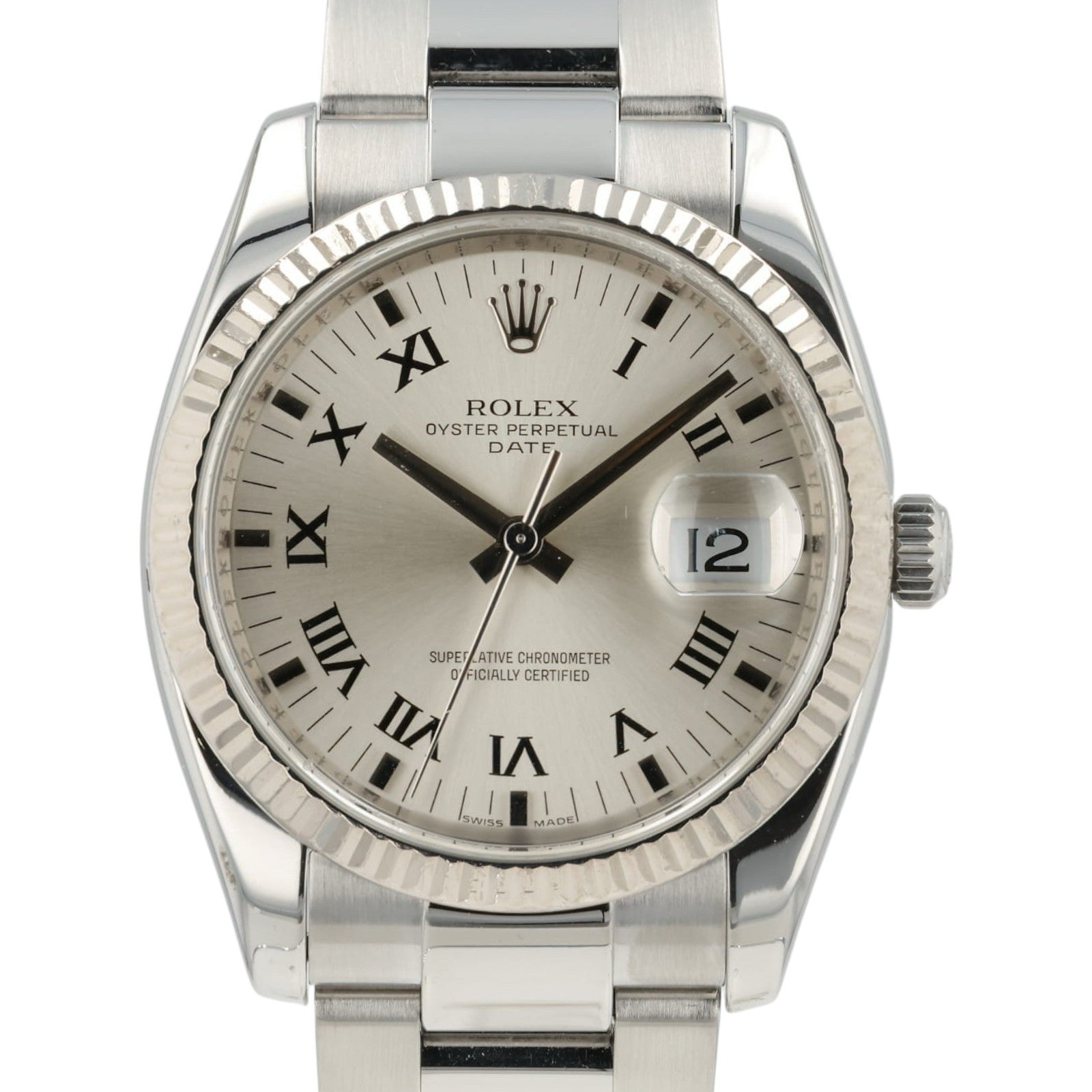 Rolex Date Silver Roman Dial Stainless Steel 34mm Automatic Watch 115234