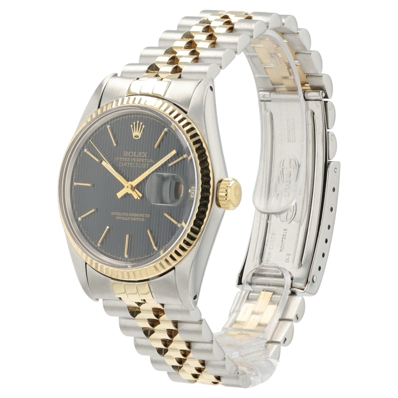 Rolex Two-tone Datejust Black Tapestry Dial 18k Gold & Steel 36mm Mens 16013
