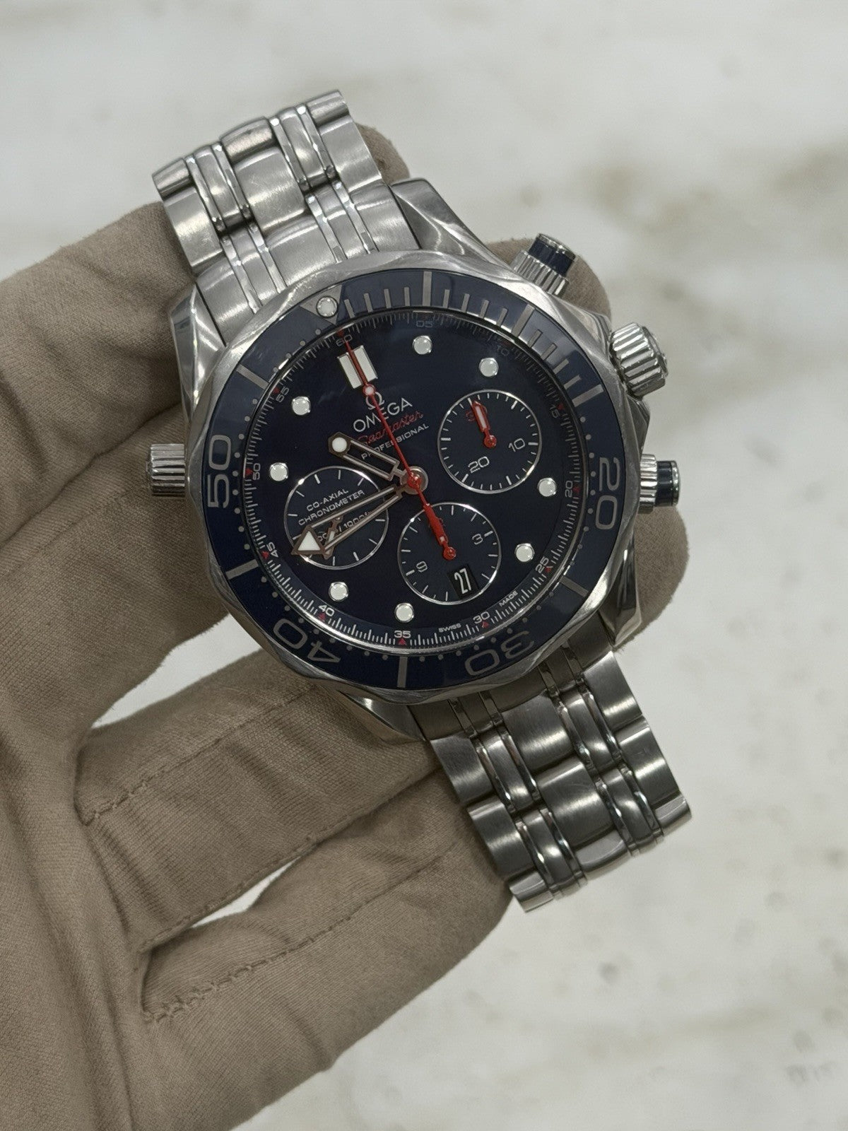 Omega Seamaster Diver Co-Axial Chrono Blue Dial Men's Watch 212.30.44.50.03.001