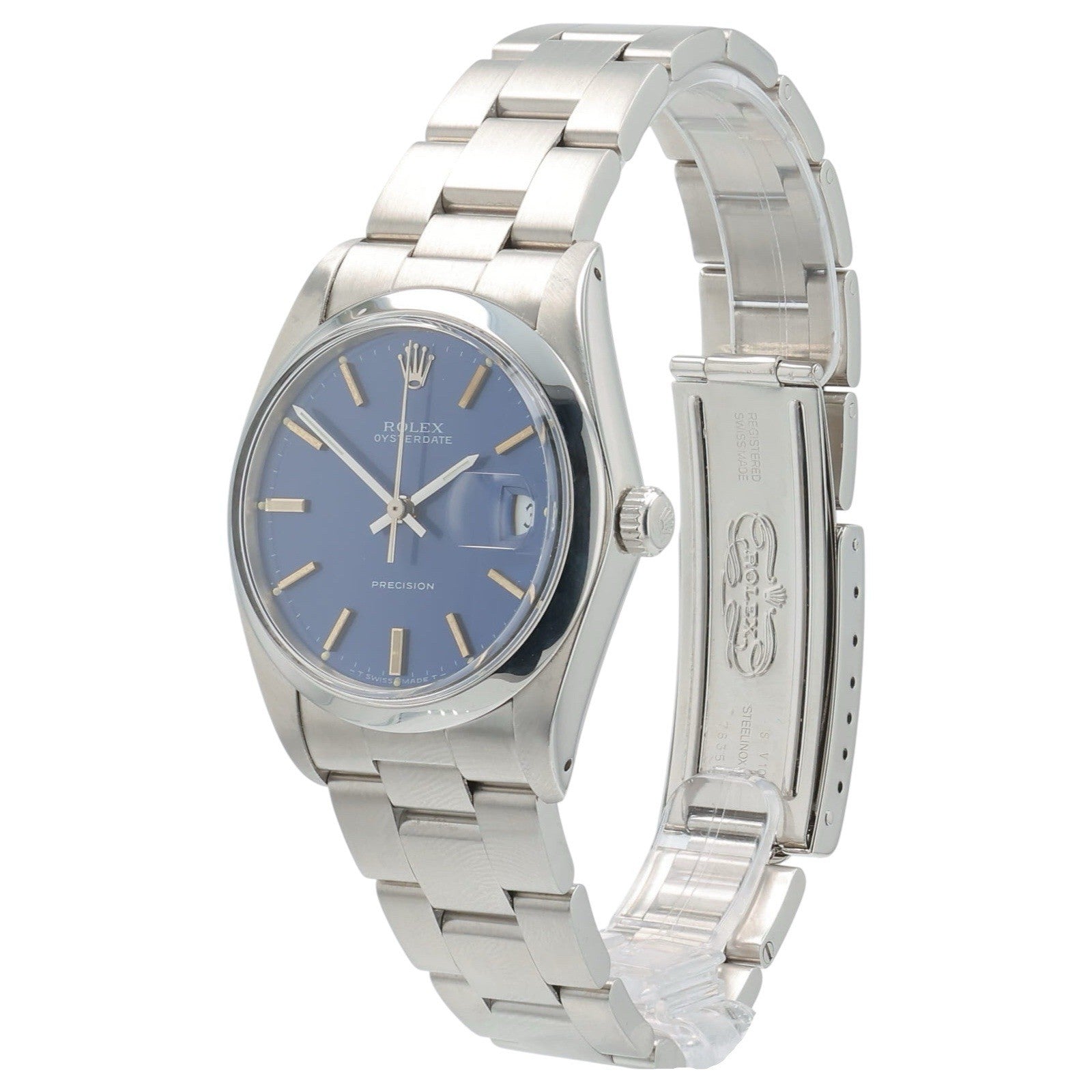 Rolex Oysterdate Precision Stainless Steel Blue Dial 34mm Manual Wind Mens 6694