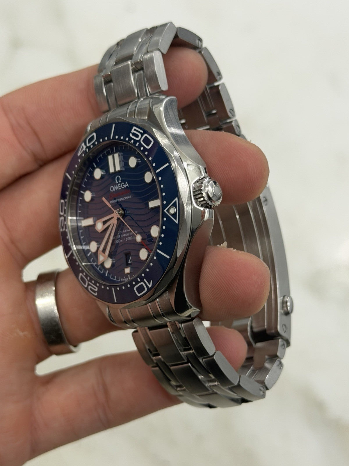 2023 Omega Seamaster Wave 300m Diver Blue Ceramic Watch 210.30.42.20.03.001