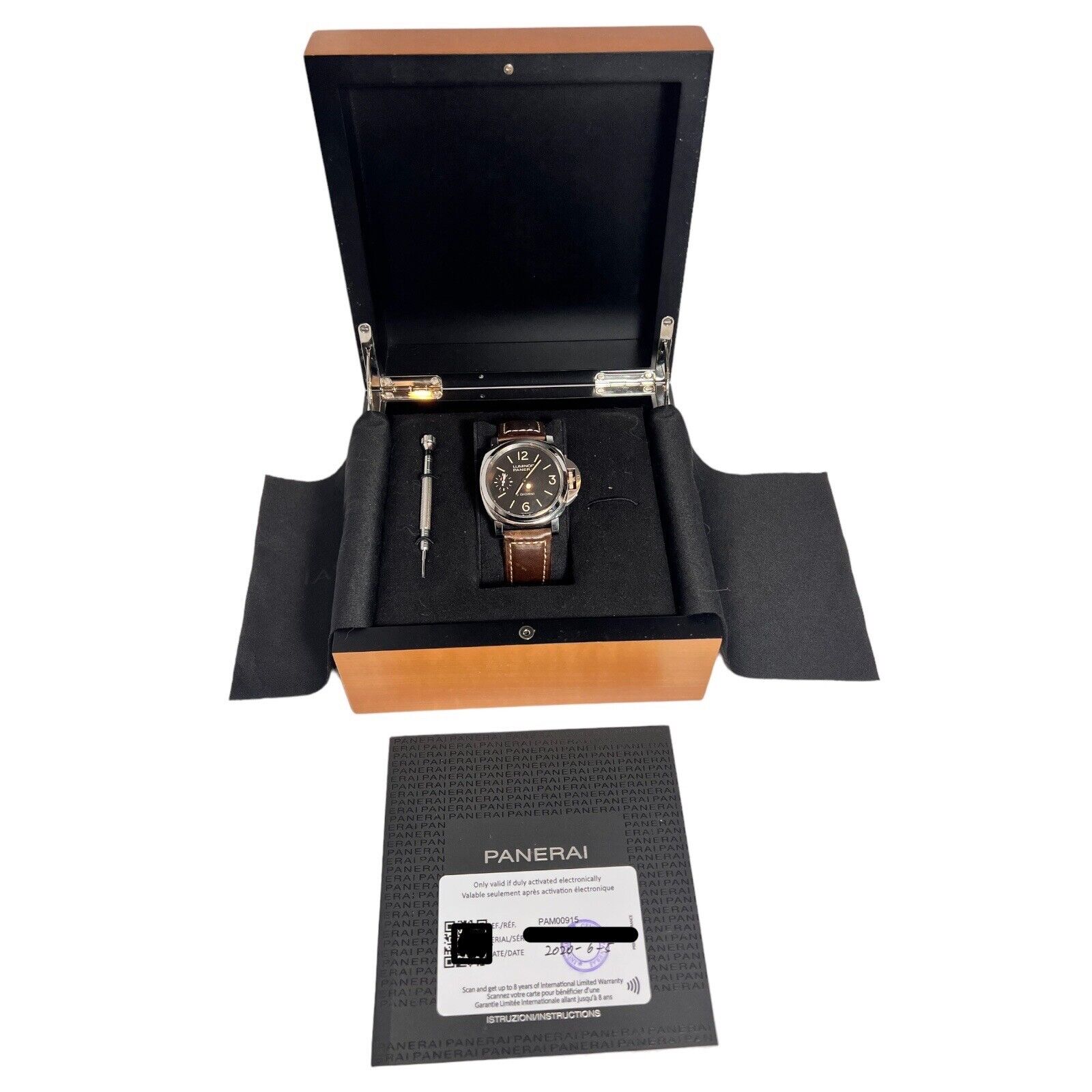 Panerai Luminor Base 8 Giorni PAM00915 PAM 915 Black Dial 44mm Watch W/ B&P