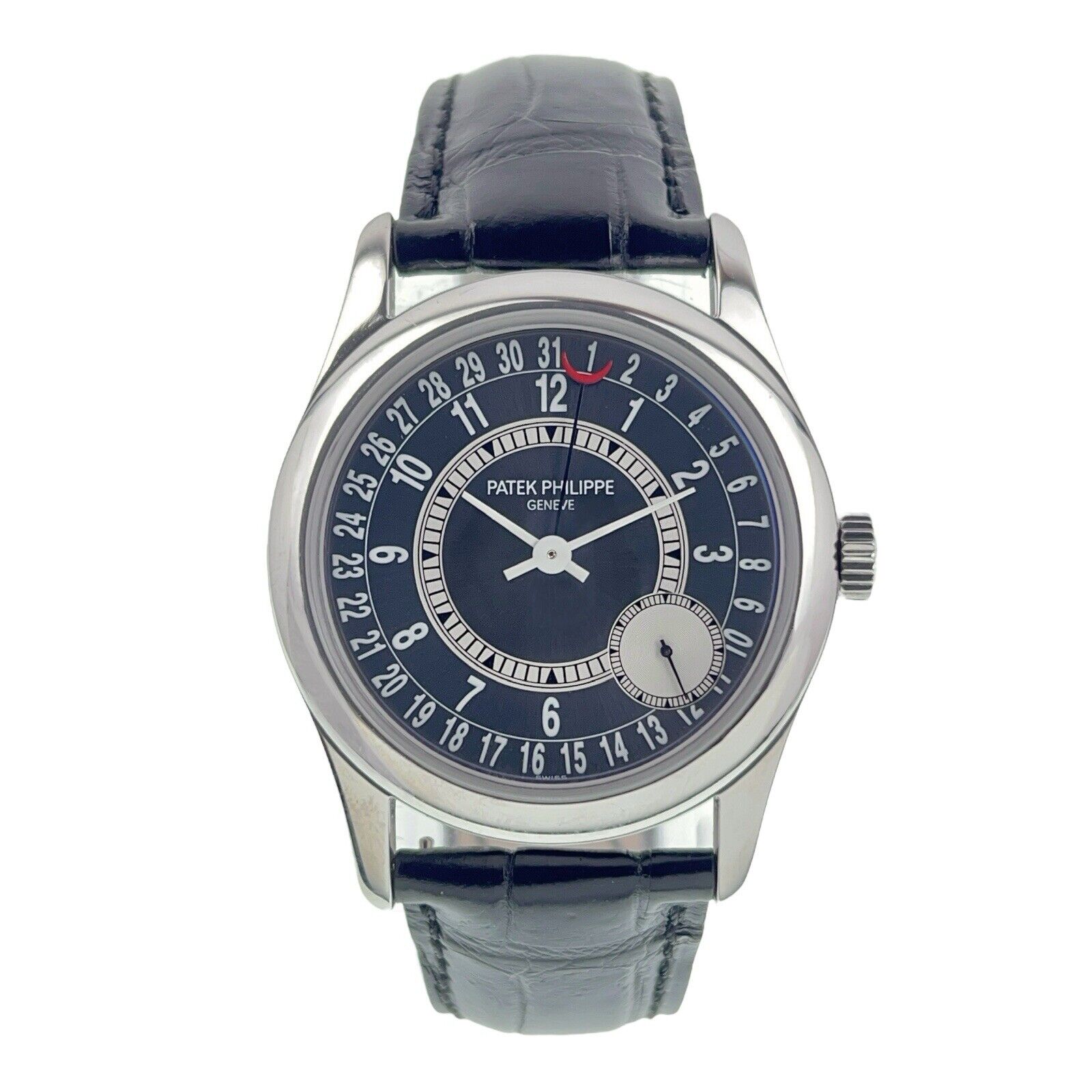 Patek Phillipe Calatrava 18k White Gold Black Dial 37mm Automatic Watch 6000G