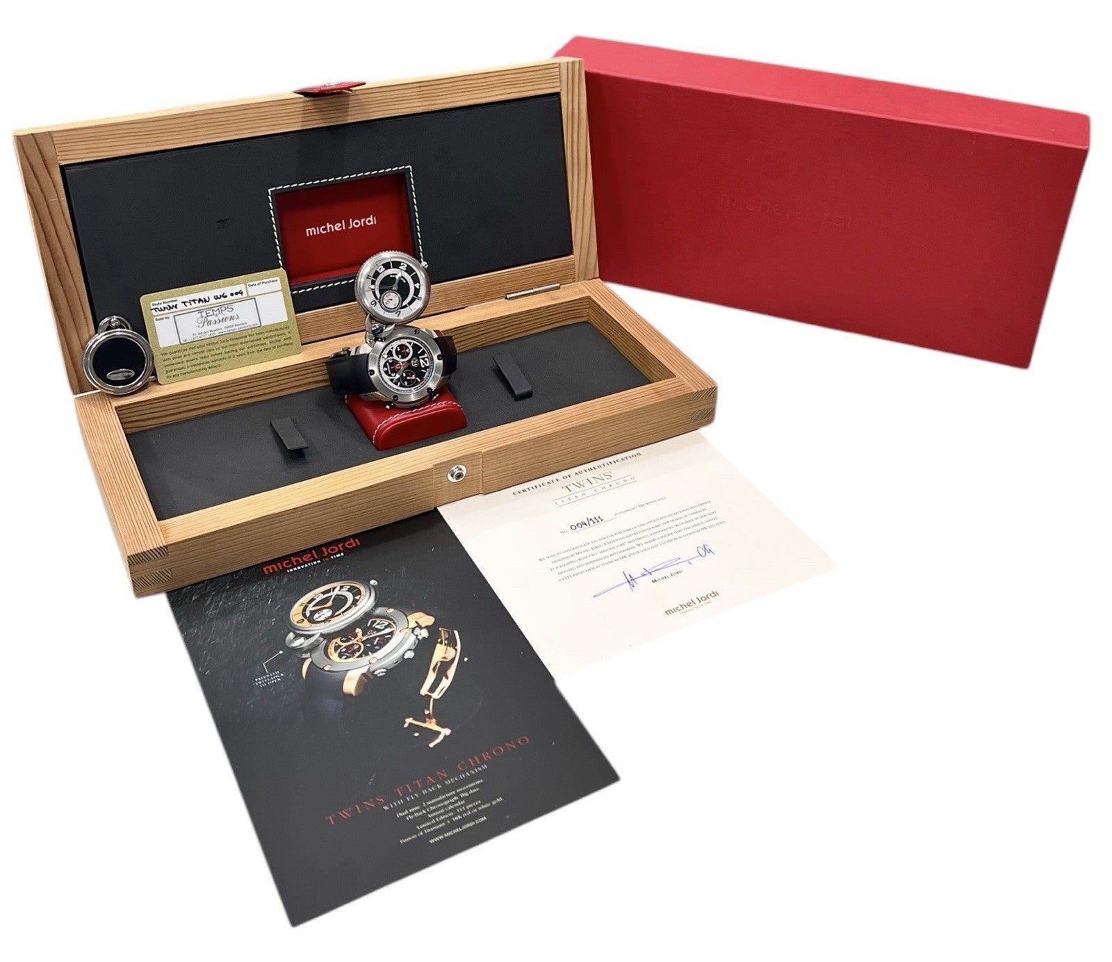 Michel Jordi Twins Titan Titanium Black Dial 48mm Auto Men’s Watch - Full Set