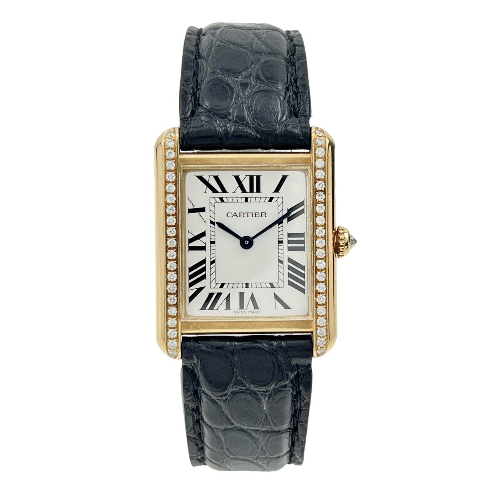 Cartier Tank Solo 2743 Quartz 18k Yellow Gold Watch 31mm Diamond Bezel