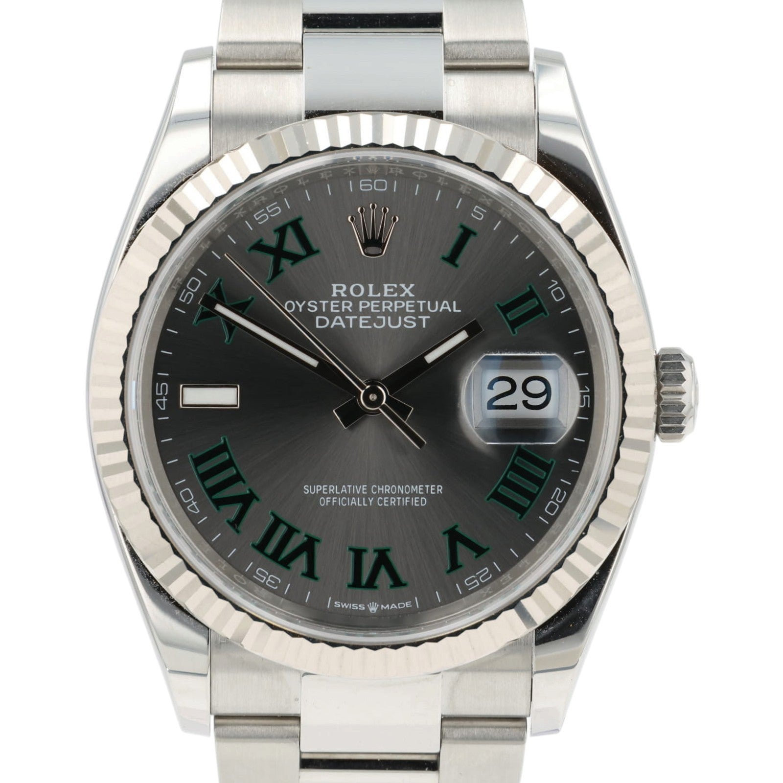 Rolex Datejust Wimbledon Dial Steel 36mm Automatic Swiss Made Mens Watch 126234