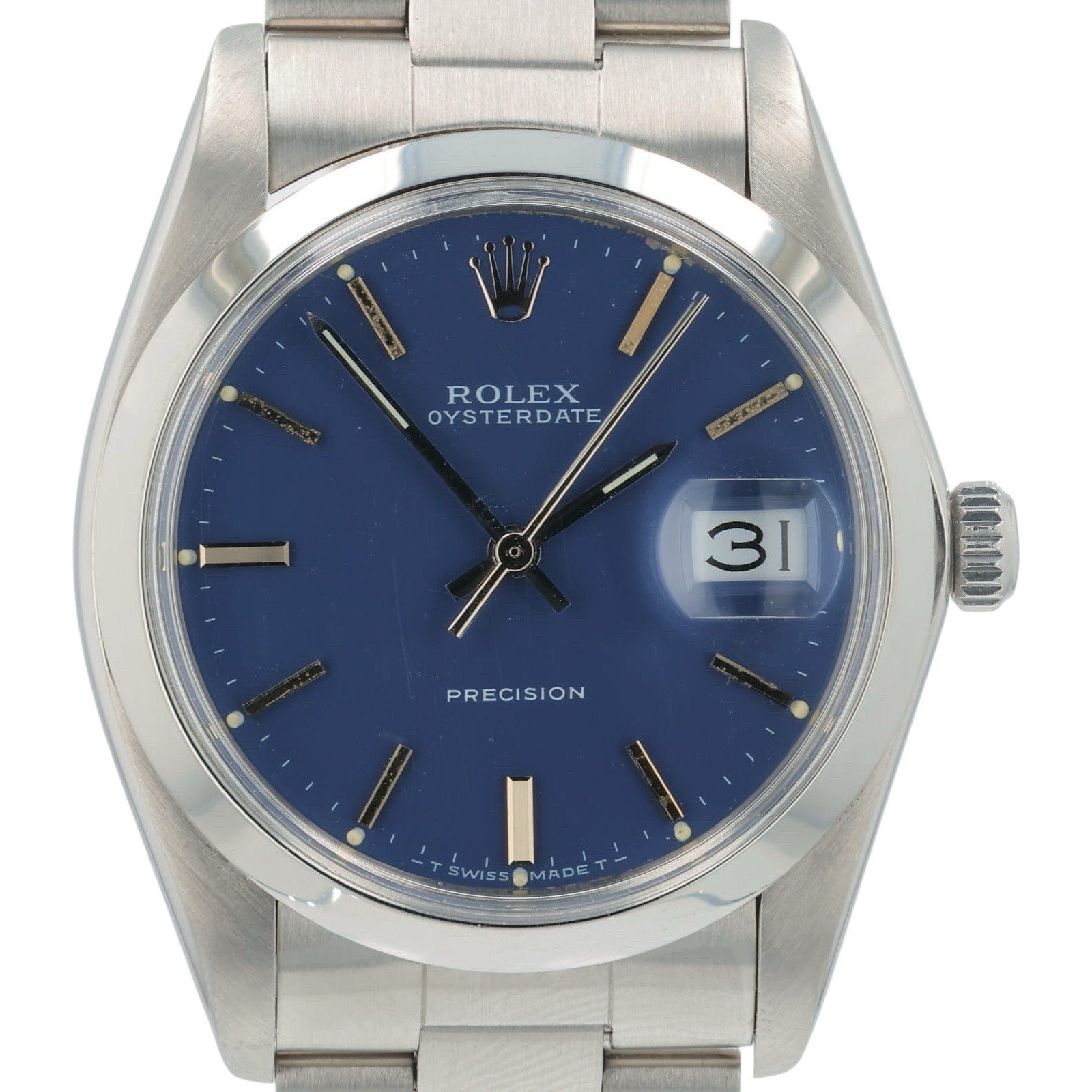 Rolex Oysterdate Precision Stainless Steel Blue Dial 34mm Manual Wind Mens 6694