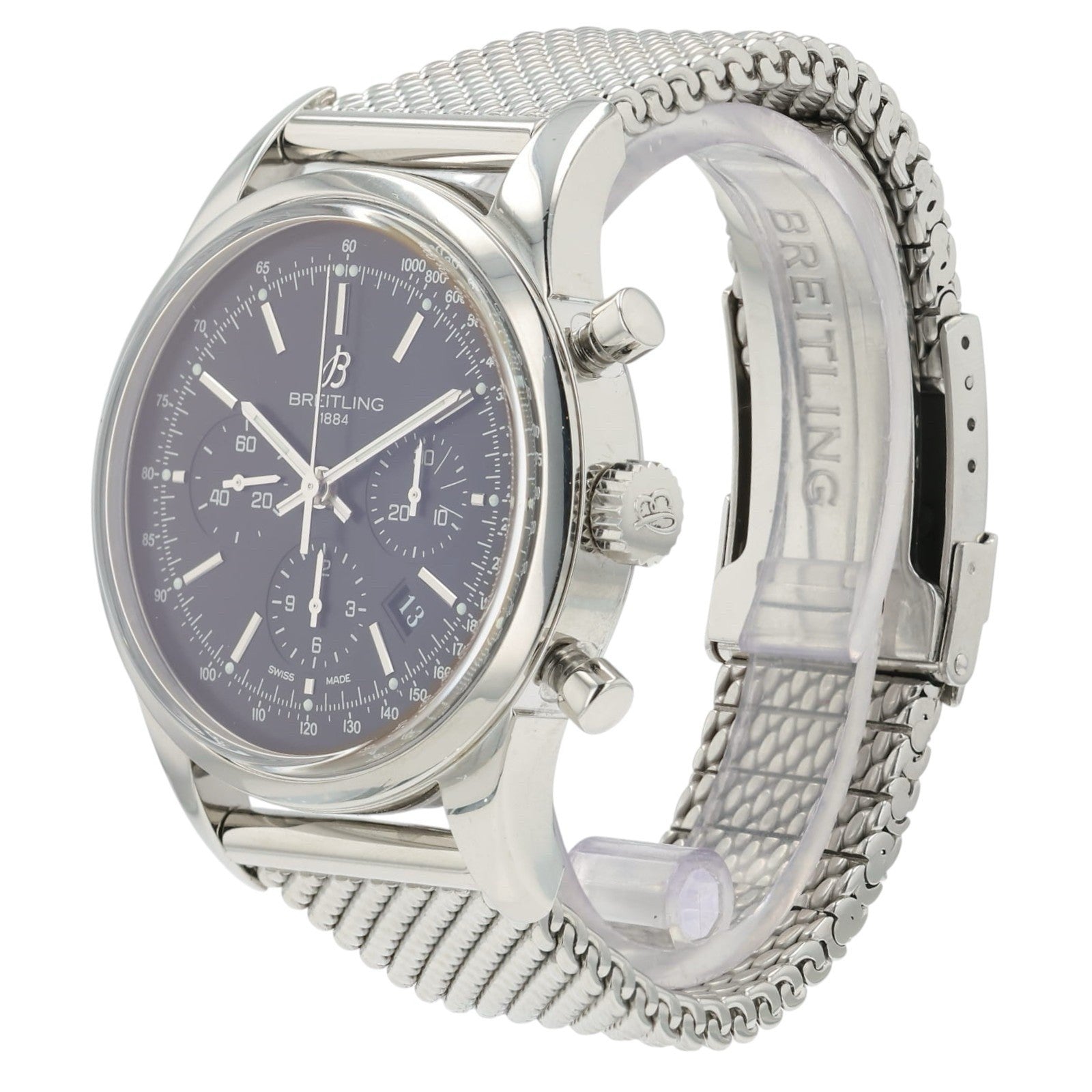 Breitling Transocean Black Dial Stainless Steel 43mm Automatic Mens Watch AB0152