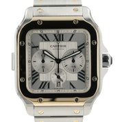 Cartier Santos Chronograph Silver Dial Gold & Steel 43mm Automatic Mens W2SA0008