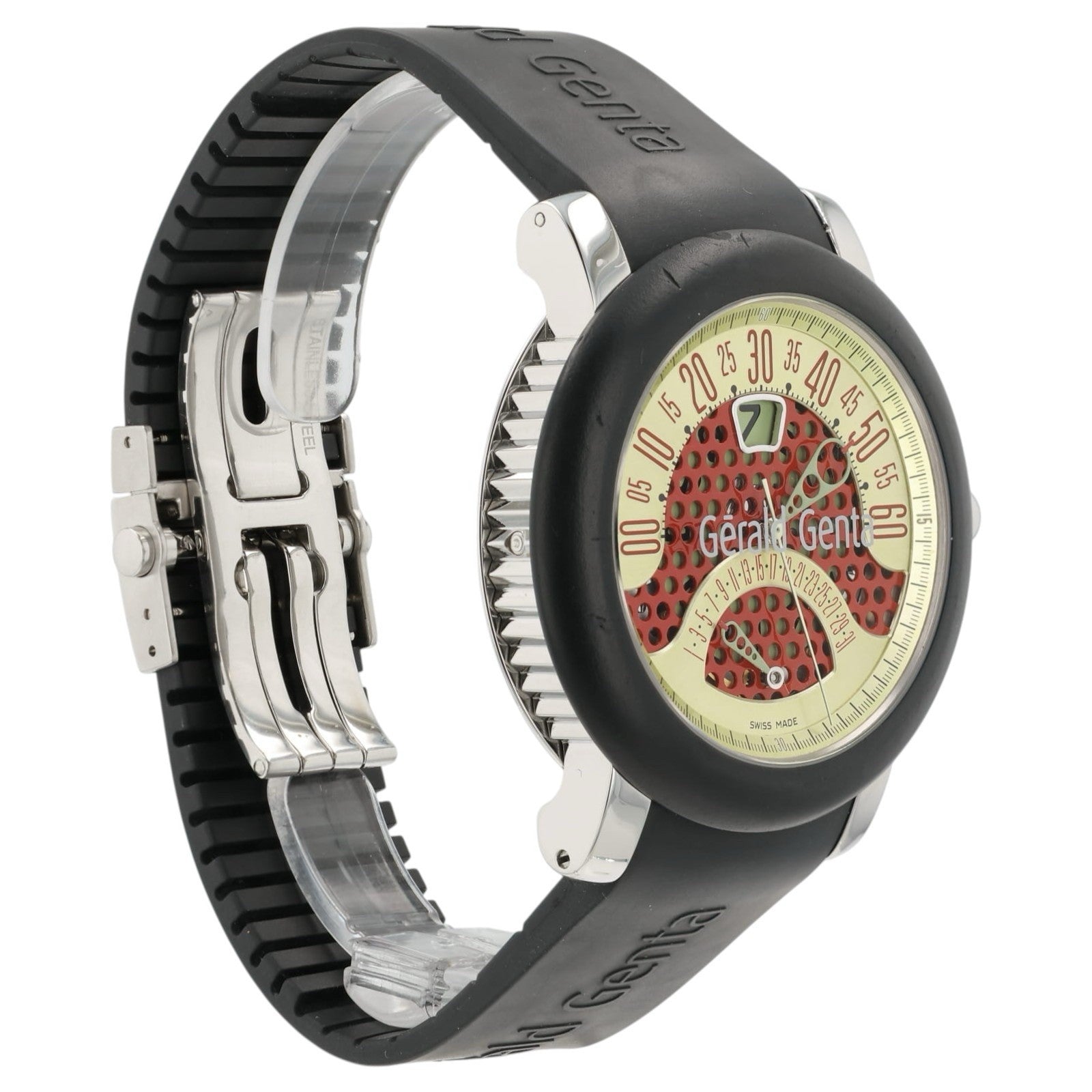 Gerald Genta Arena Bi-Retro Red & Yellow Dial Steel 45mm Automatic Mens BSP.Y.10