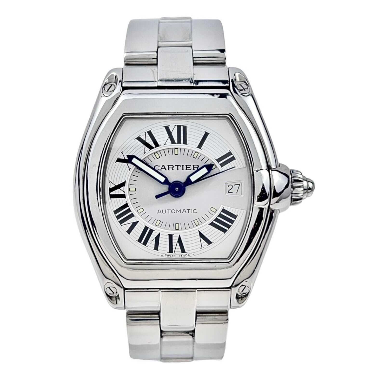 Cartier Roadster 2510 Stainless Steel Watch Mens 39mm Automatic Silver Dial