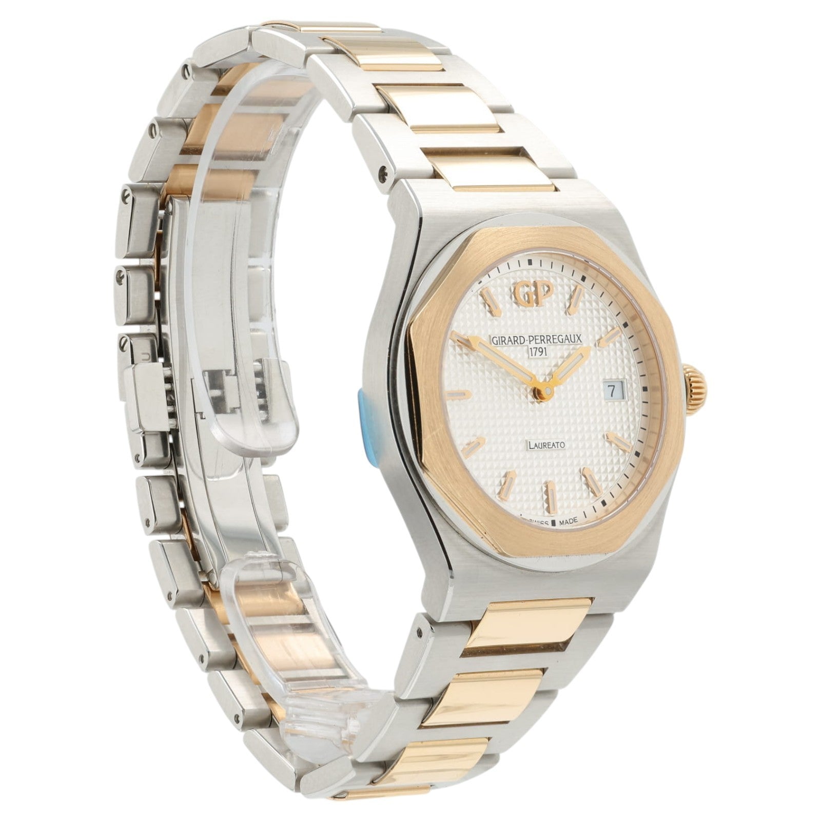 Girard Perregaux Laureato White Dial Rose Gold and Steel 34mm Quartz Watch 80189