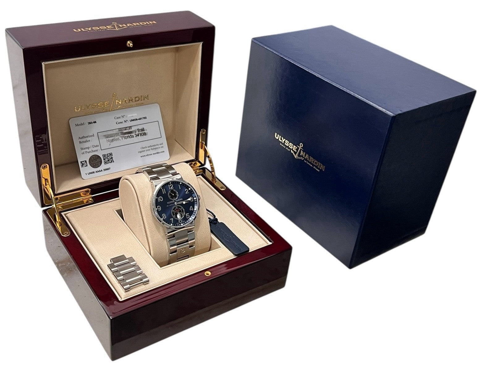 Ulysse Nardin Stainless Steel Blue Dial 41mm Automatic Men’s Watch 263-66