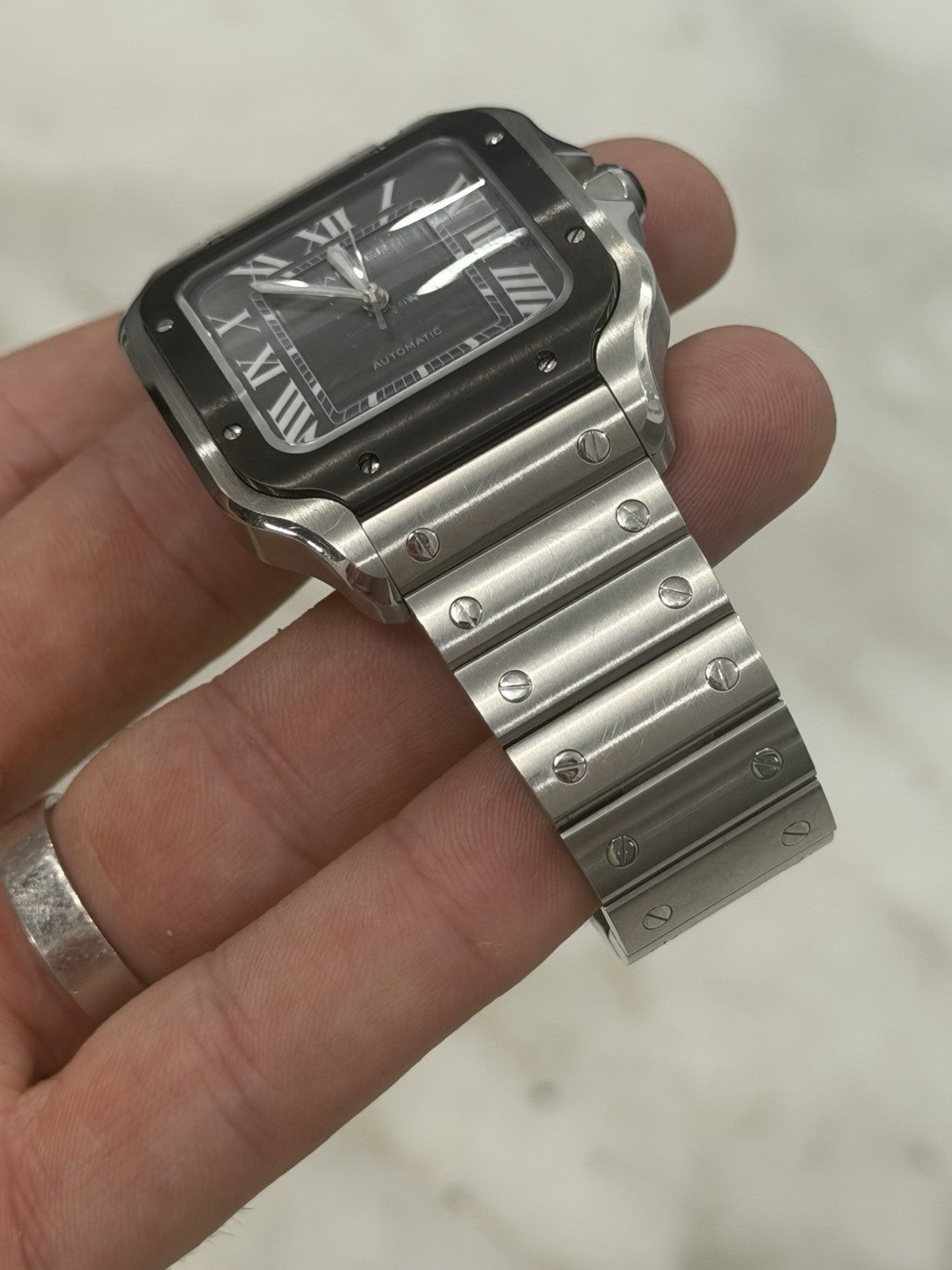 Cartier Santos Stainless Steel Grey Dial 39.8mm Automatic Men's Watch WSSA0037