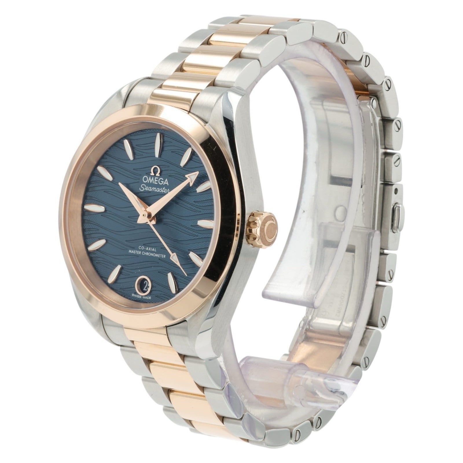 Omega Seamaster Blue Dial 18k Rose Gold & Steel 34mm Ladies 220.20.34.20.03.001