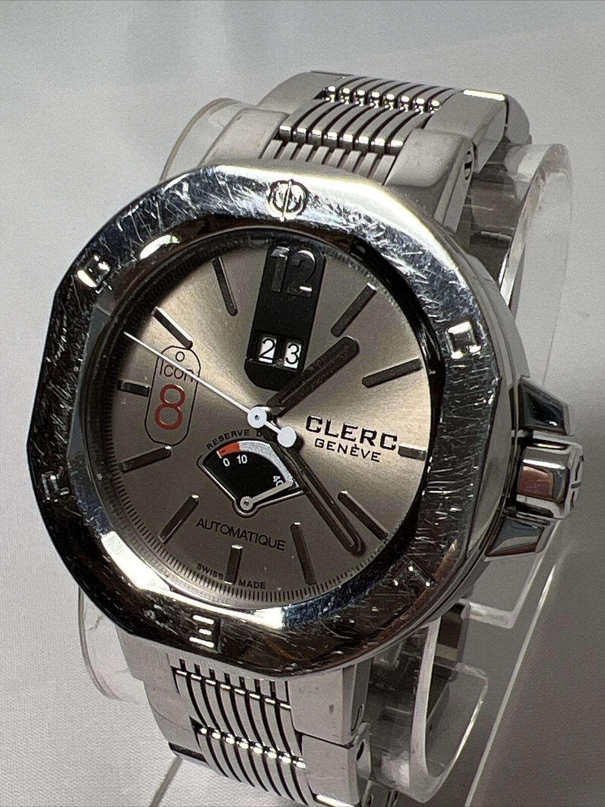 Men's Clerc Icon 8 Watch Power Reserve Indicator Date Automatic Steel Watch