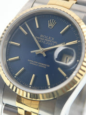 1994 Rolex Datejust Steel & Gold Blue Dial 36mm Automatic Men’s Watch 16233