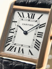 Cartier Tank Solo 18k Rose Gold Black Leather Strap 27mm Quartz W5200025