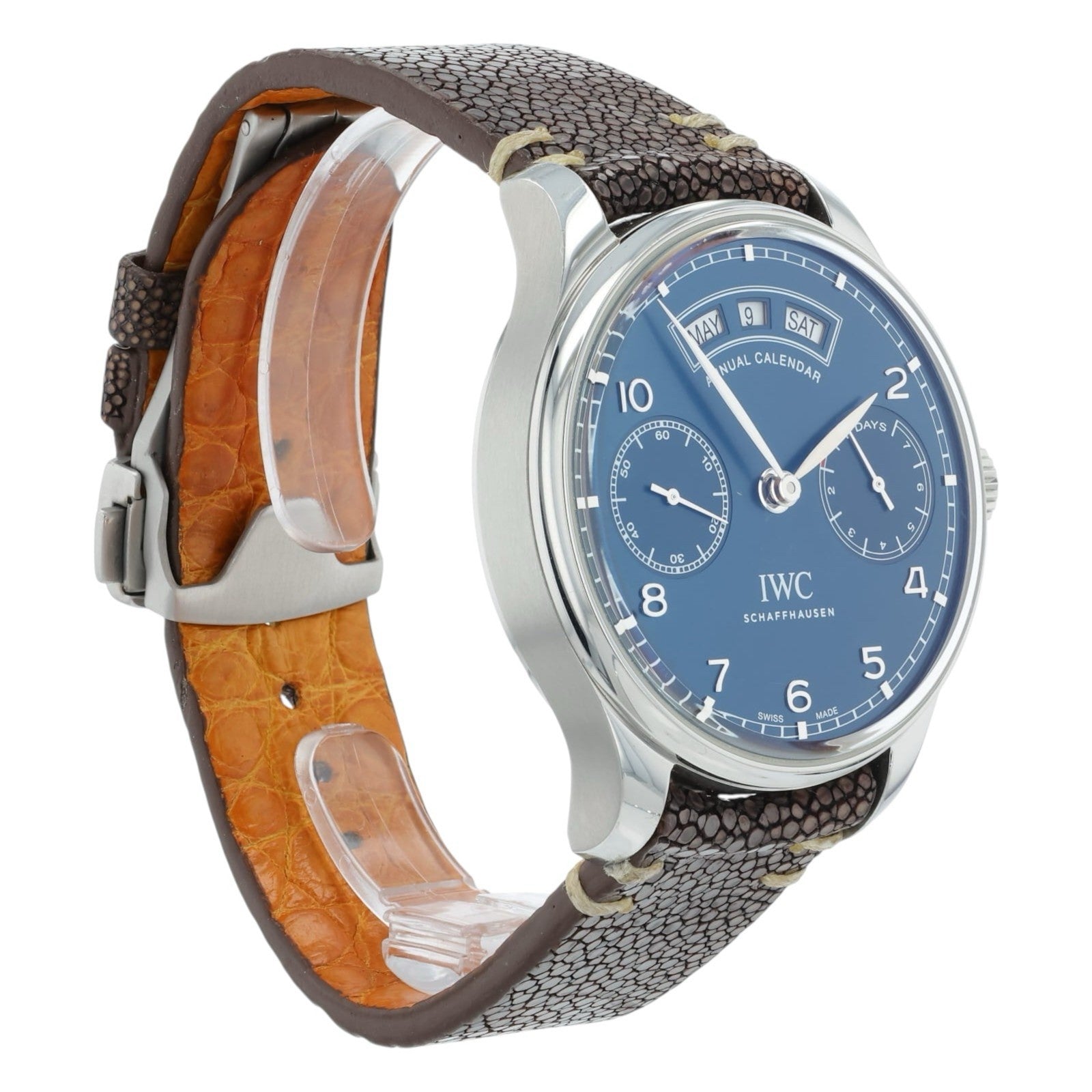 IWC Portuguese Annual Calendar Steel Blue Dial Automatic Mens Watch IW503502