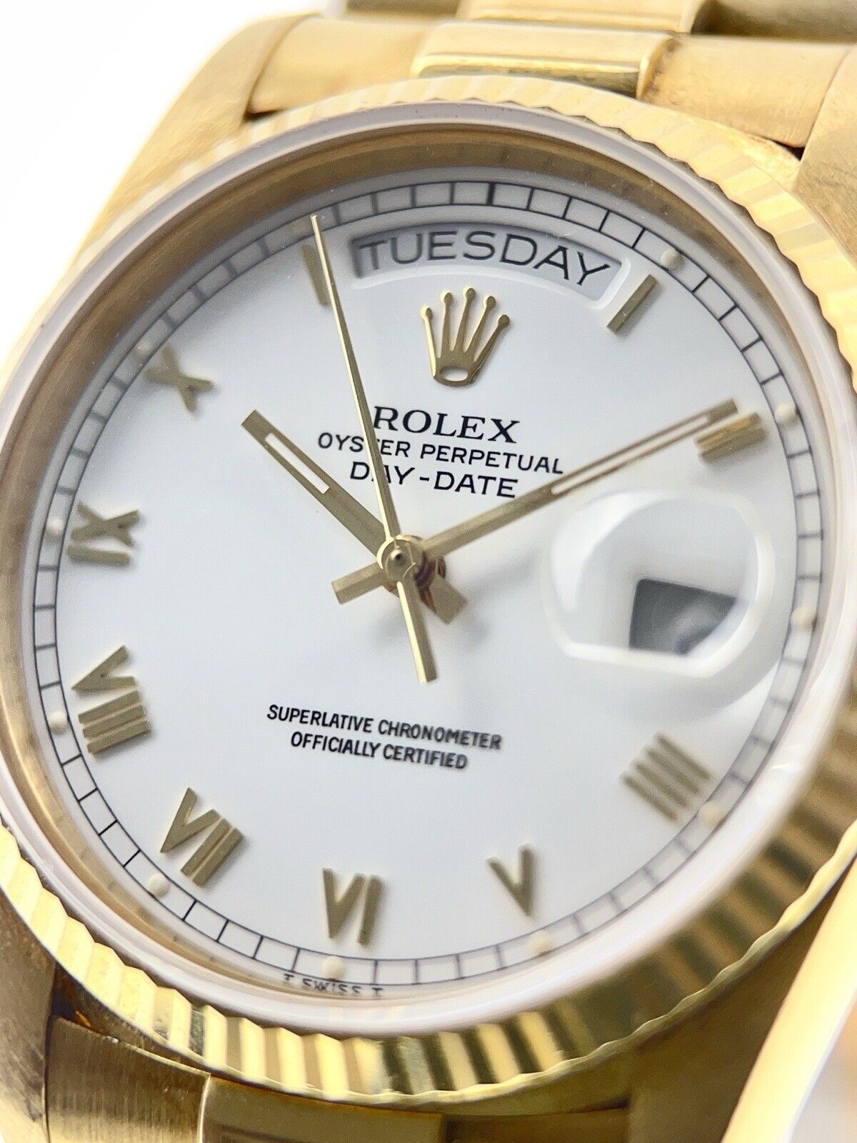 Rolex Day Date 18k Yellow Gold White Roman Dial 36mm Automatic Men’s Watch 18038