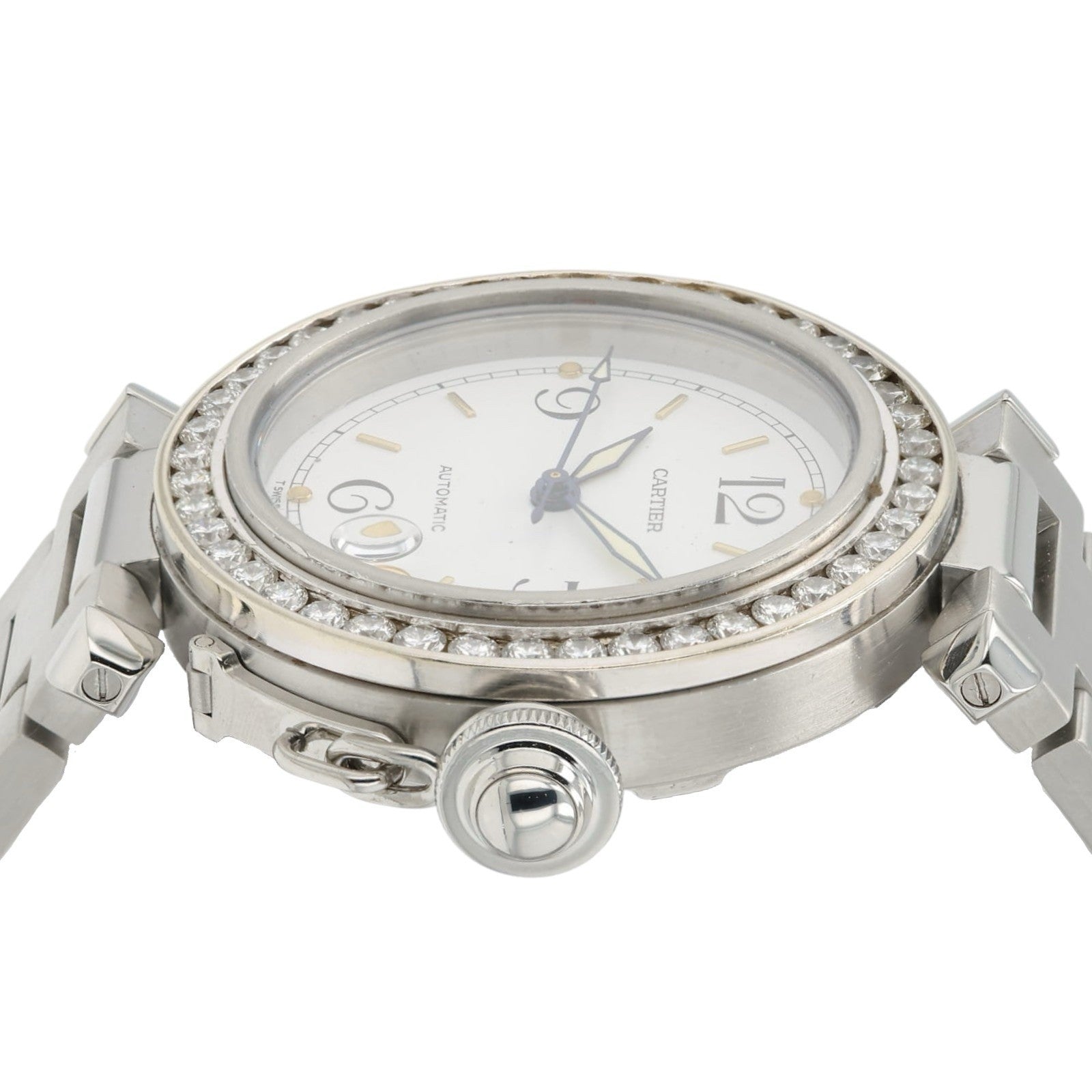Cartier Pasha White Dial Steel 35mm Auto Diamond Bezel Unisex Watch 2324