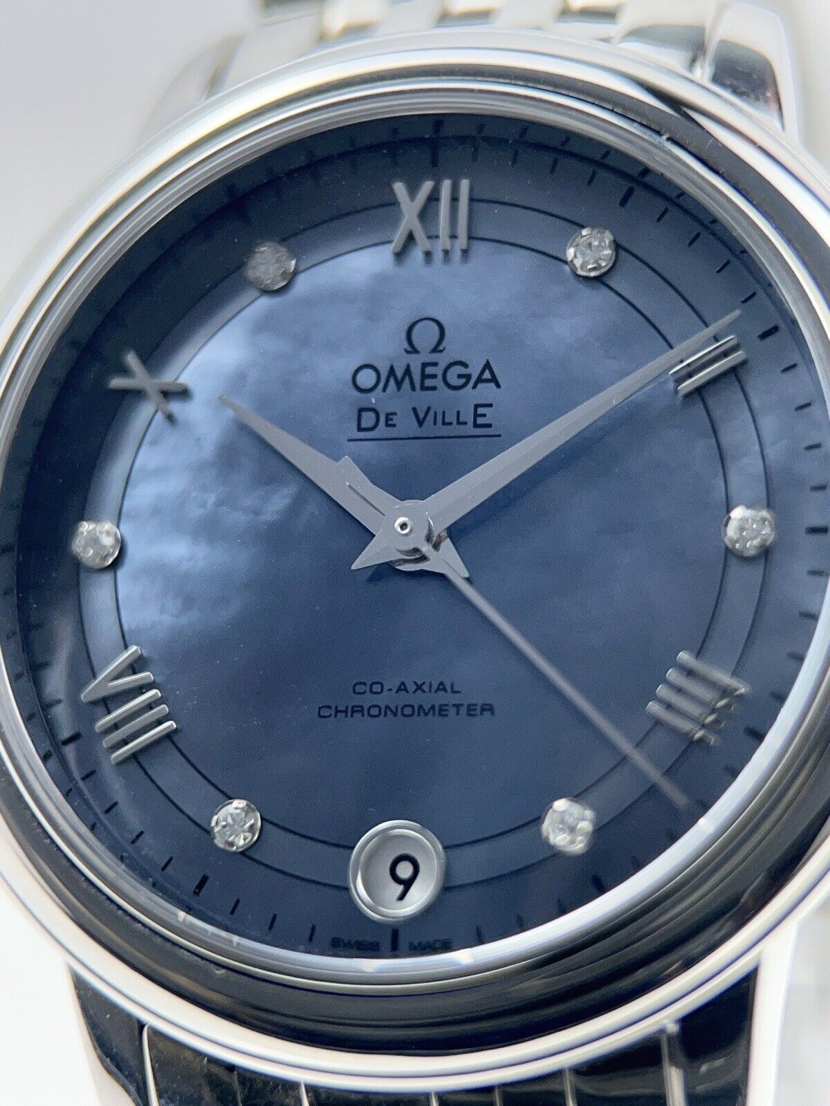 Omega De Ville Prestige Blue MOP Diamond Dial Ladies Watch 424.10.33.20.57.001