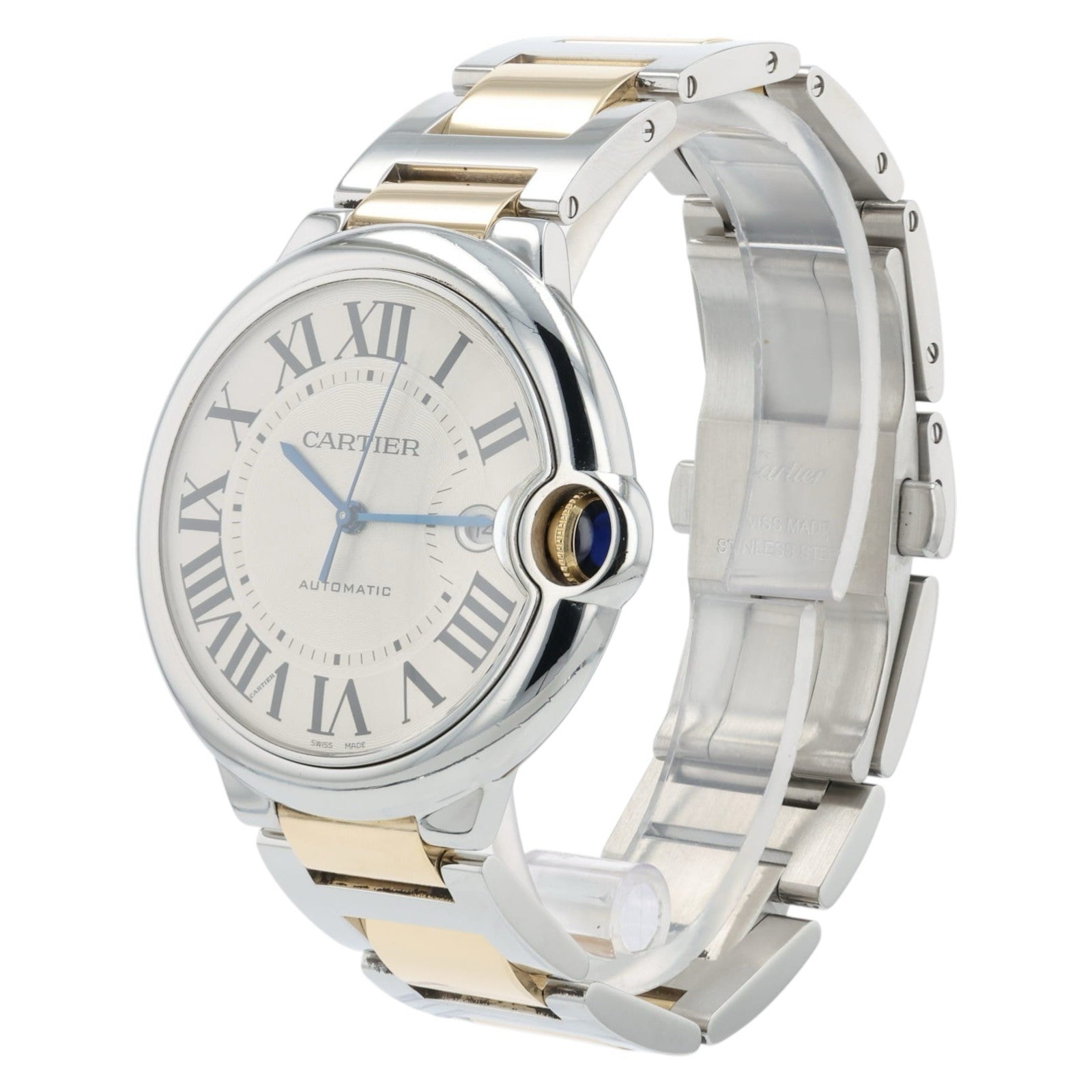 Cartier Ballon Bleu Silver Dial Gold & Steel 42mm Automatic Mens Watch W69009Z3