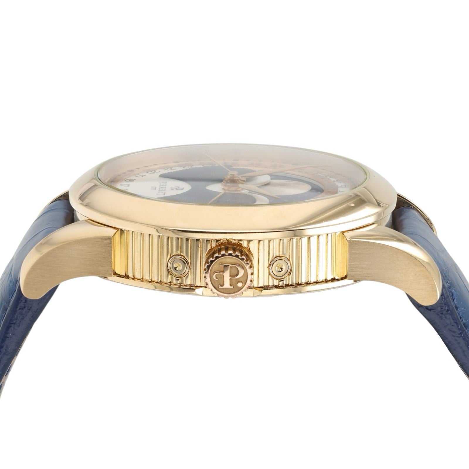 Perrelet Moon Phase Cream & Blue Dial 18k Yellow Gold 40mm Automatic Watch A3013