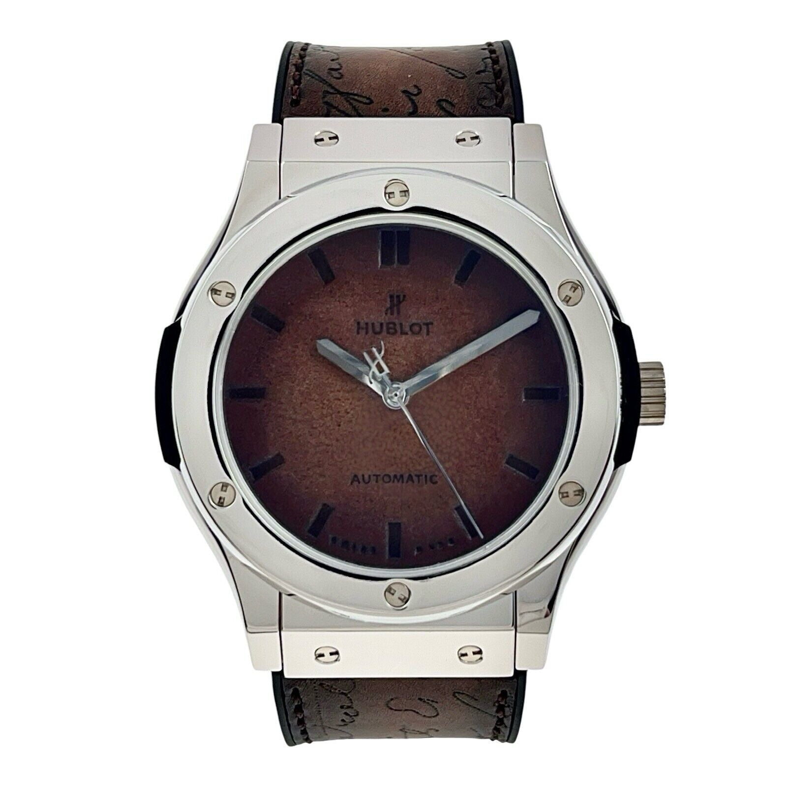 Hublot Fusion Berluti 45mm Platinum Automatic Leather Mens Limited Edition Watch