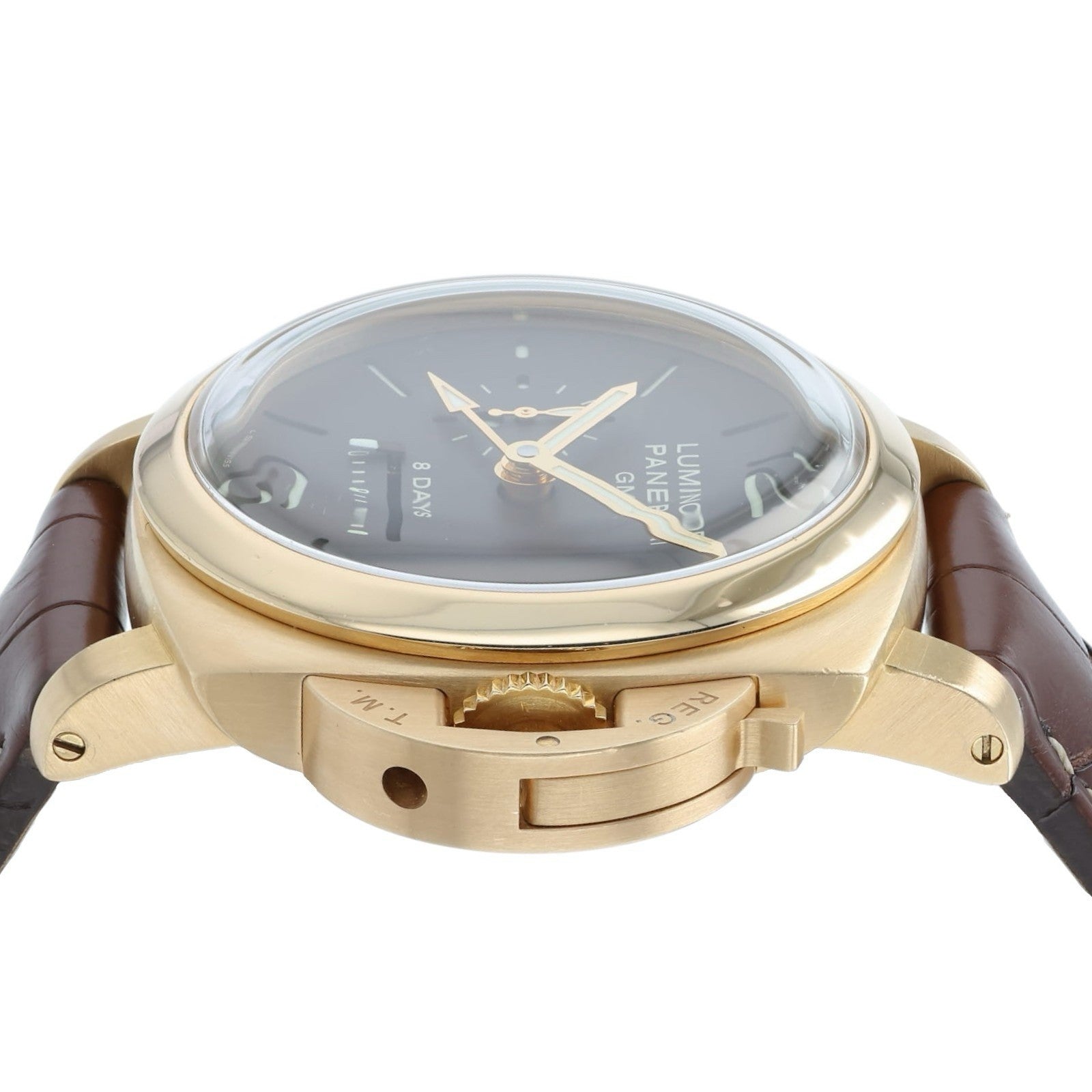 Panerai Luminor 8 Day GMT Brown Dial 18k Rose Gold 44mm Manual Wind PAM00289