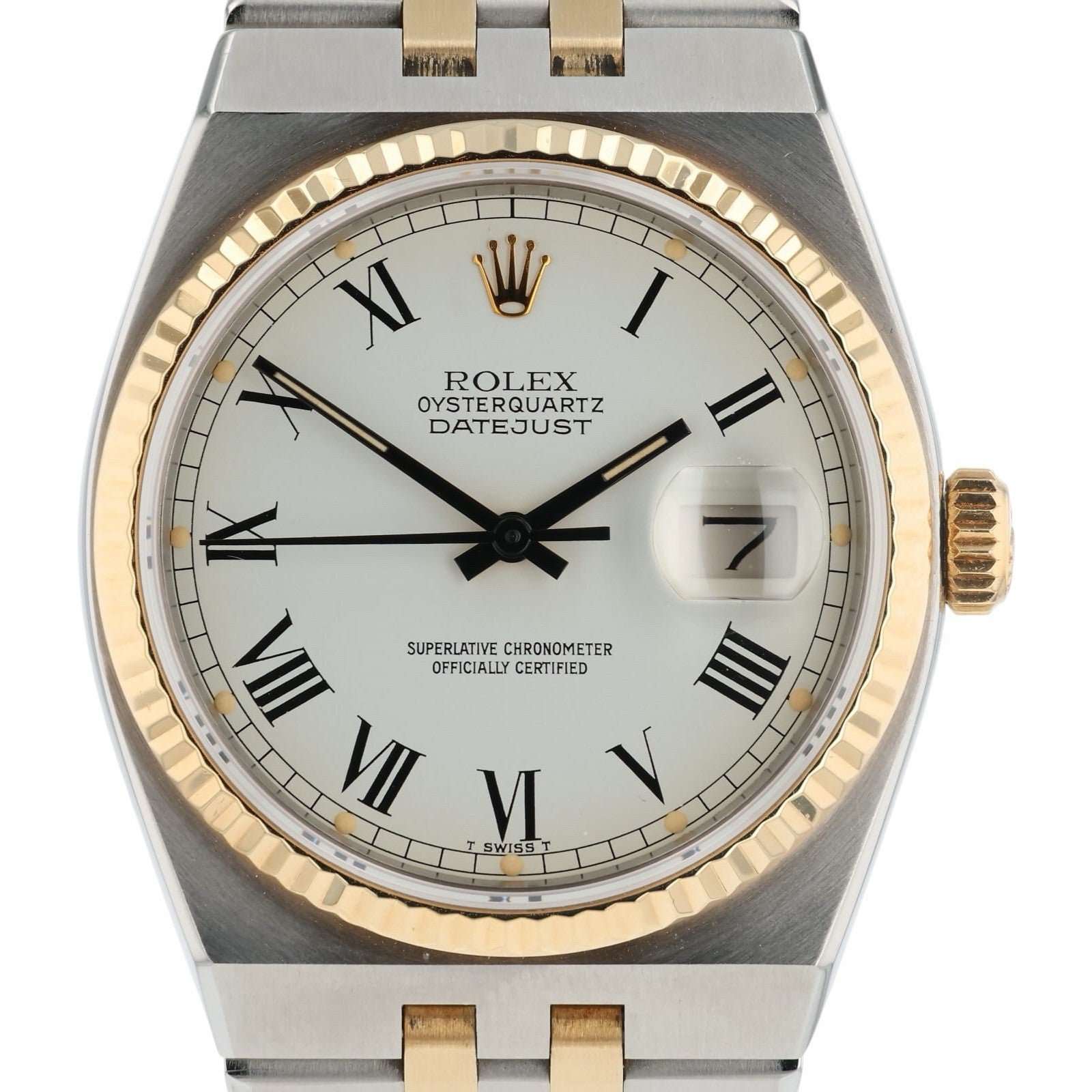 Rolex Datejust OysterQuartz Gold & Steel White Dial 36mm Quartz Mens Watch 17013